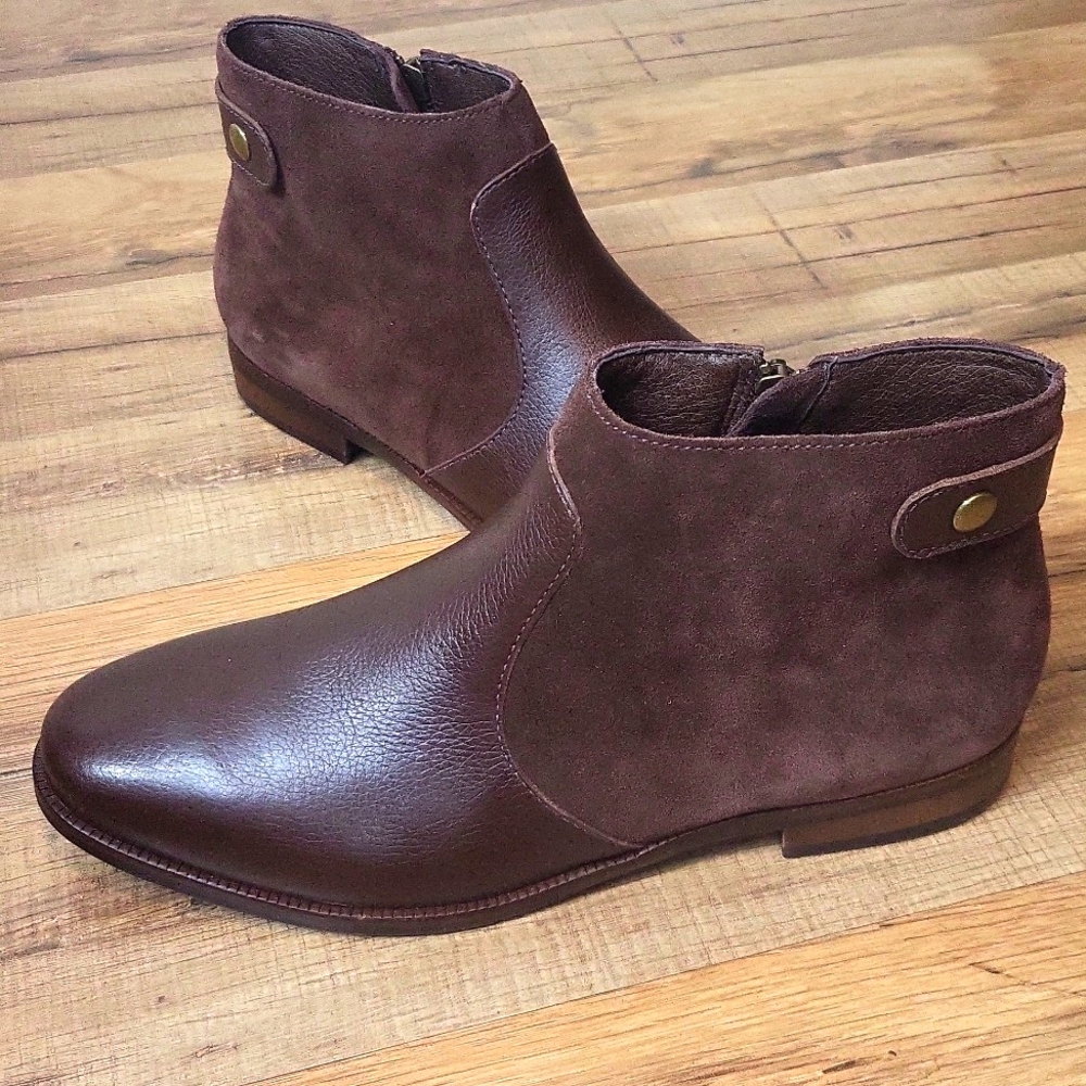 J. JILL Brown Leather & Suede Side Zip Ankle Boot Bootie 107441
